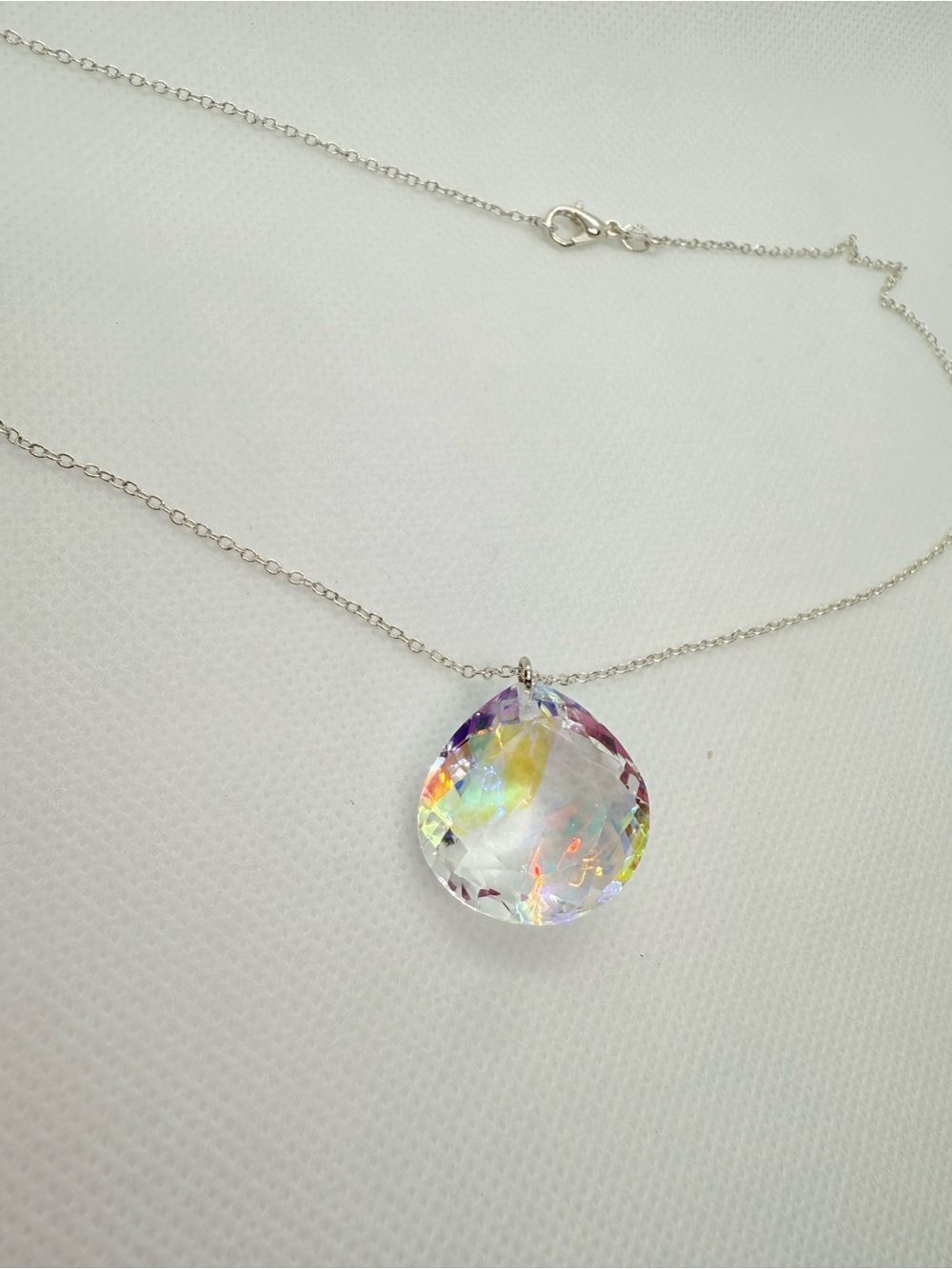 ✨ Aurora Borealis Swarovski Crystal Teardrop Pendant Necklace 925 Silver